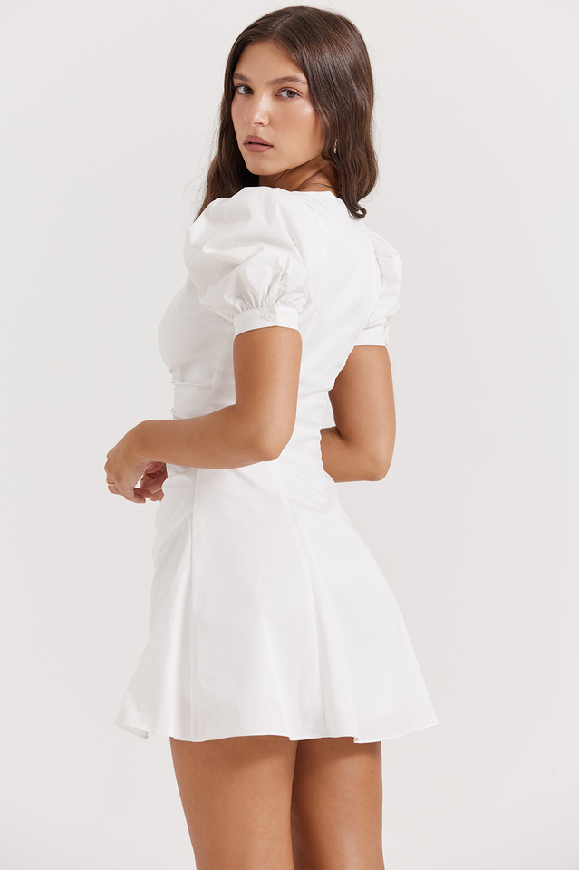 Hameda White Puff Sleeve Mini Elbise