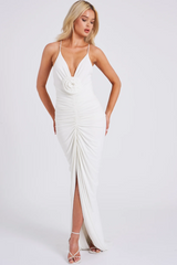 Glen Strappy Deep V Backless Maxi Elbise