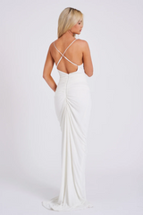 Glen Strappy Deep V Backless Maxi Elbise