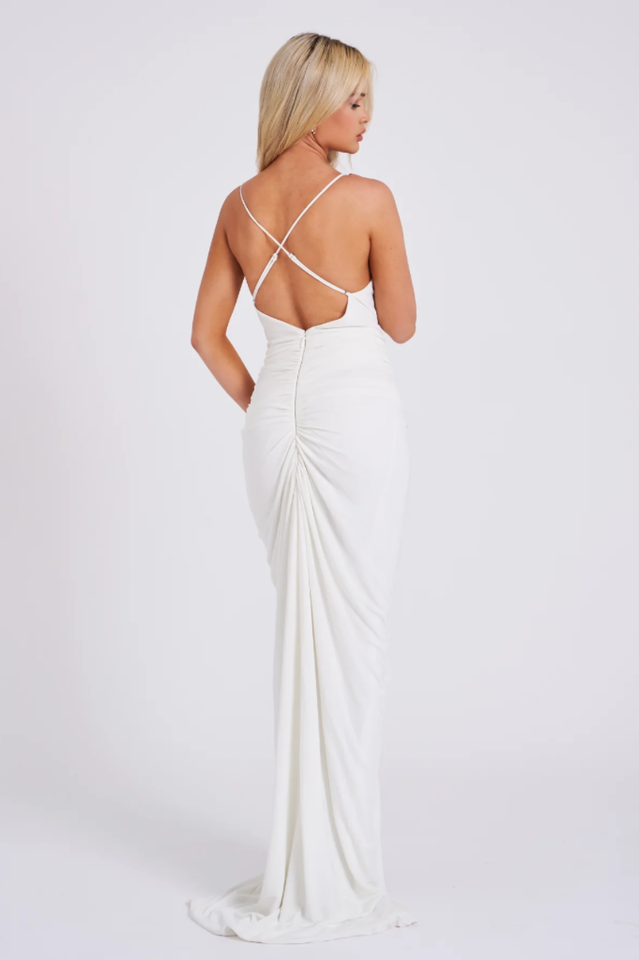 Glen Strappy Deep V Backless Maxi Elbise