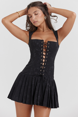 Talia Black Strappy Mini Elbise