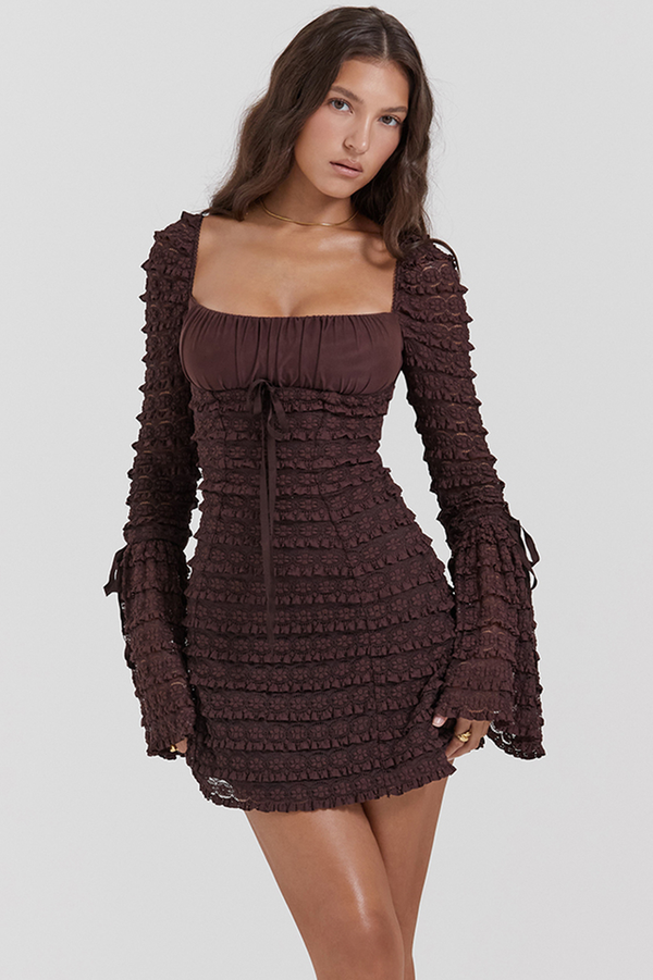 Marisa Rich Brown Lace Elbise