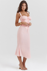 Syrah Soft Peach Strappy Midi Elbise