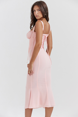Syrah Soft Peach Strappy Midi Elbise