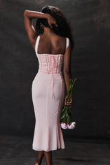 Syrah Soft Peach Strappy Midi Elbise