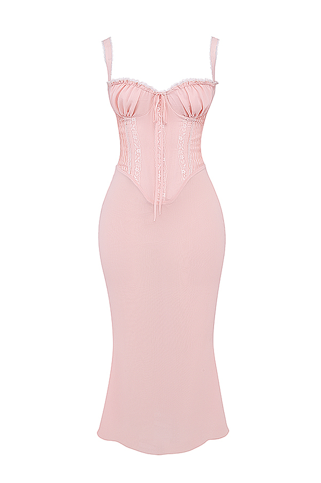 Syrah Soft Peach Strappy Midi Elbise