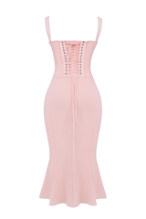 Syrah Soft Peach Strappy Midi Elbise