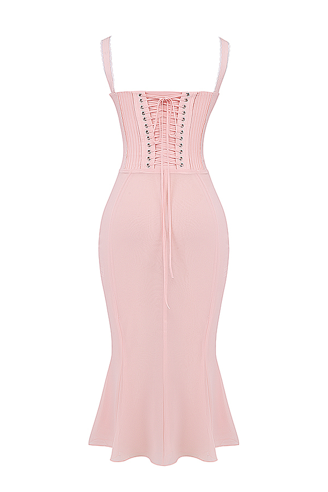 Syrah Soft Peach Strappy Midi Elbise