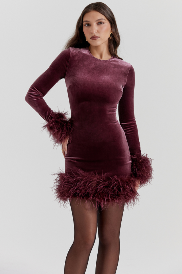 Lavinia Mulberry Velvet Mini Elbise