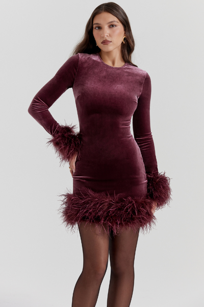 Lavinia Mulberry Velvet Mini Elbise
