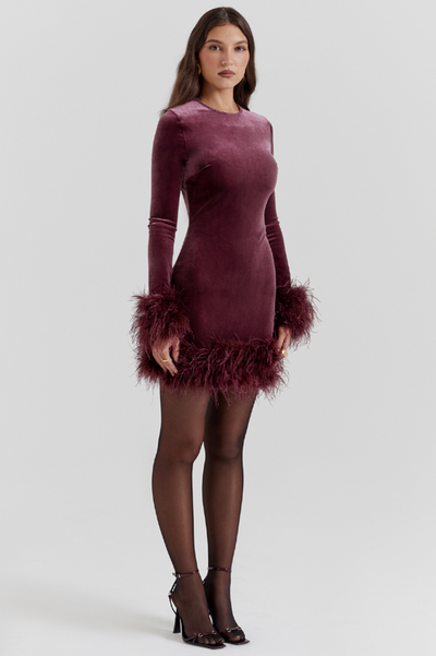 Lavinia Mulberry Velvet Mini Elbise