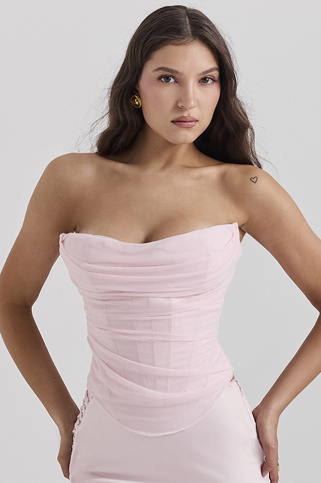 Balerin Pembe Straplez Crop