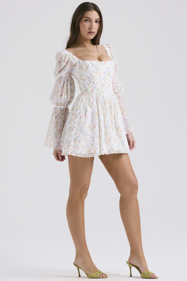 Sancia Printed Puff Sleeve Mini Elbise